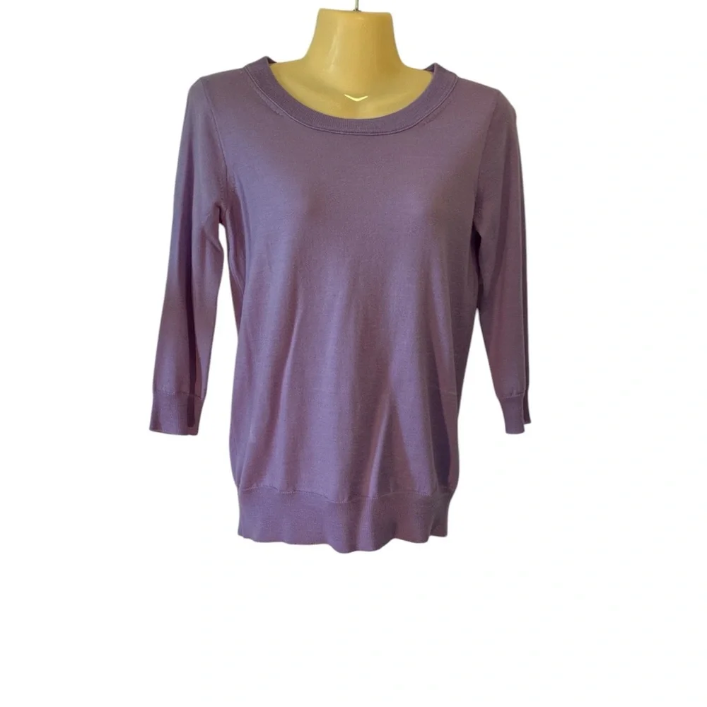 J. Crew Sweater 100% Merino Wool 3/4 Sleeve Pullover Crewneck Purple Lavender XS